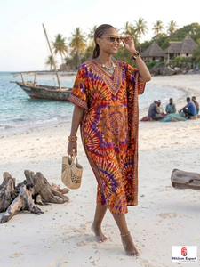 Printed <b>Kaftan</b> Dress Women Elegant Beach Wear Loose Fit Soft Fabric <b>Summer</b> Cover Up Resort Island Style Manufacturing Supply - Product Image 6