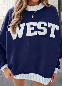 เสื้อสเวตเชิ้ตสีน้ำตาลตัวใหญ่ แต่งลายสก็อตแบบตะวันตก คอกลม สวมใส่ได้ทั้งชายและหญิง สไตล์ฤดูใบไม้ร่วง - Product Image 2