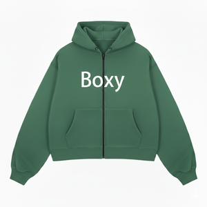 Sweat à capuche oversize à double fermeture éclair, doublé, personnalisé, en molleton épais 400 g/m² 100 % coton, coupe courte, en French Terry - Product Image 2