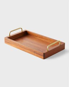 Bandeja clásica de madera con asas para servir bebidas, postres, frutas y comidas para fiestas - Product Image 2