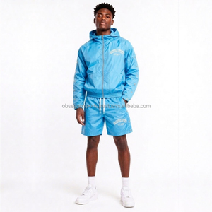 Ensemble coupe-vent pour homme, thermique, brodé, qualité supérieure, logo personnalisé, streetwear, short et veste en polyester - Product Image 1