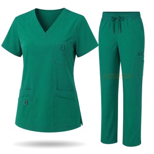 Fournisseur en gros de blouses personnalisées pour professionnels de la santé, en mélange de coton, col en V, pantalon droit, uniforme médical pour infirmières - Product Image 4