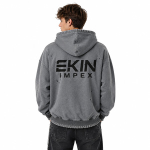 เสื้อฮู้ดซิปผู้ชายสีเทา Ekin Impex ทรงโอเวอร์ไซส์ ผ้าฝ้ายเฟรนช์เทอร์รี่ สวมใส่สบายๆ สำหรับฤดูใบไม้ร่วง - Product Image 2