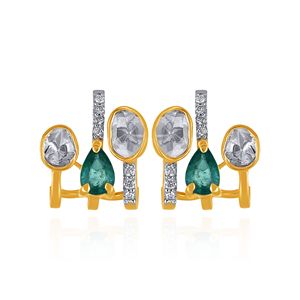 Pendientes de Diamantes Polki Abstract Fusion para Mujer, Oro Amarillo con Piedras Laterales de Esmeralda, Corte Ovalado, Diamantes Cultivados en Laboratorio - Product Image 1