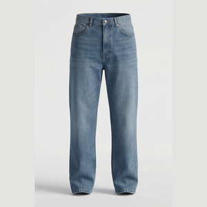 Straight-Leg <b>High</b> <b>Waist</b> Stonewashed Denim <b>Jeans</b> <b>Men</b> Regular Fit Cotton Casual Autumn Style Pants - Product Image 1