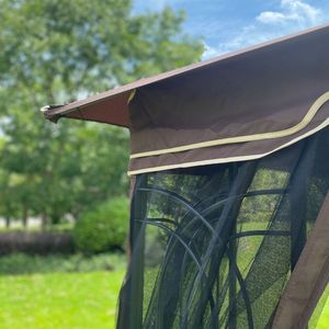 Outdoor Patio Double-Tiered Gazebo <b>Tent</b> Roof Top Cover 10x12 Ft Replacement <b>Canopy</b> Brown (Frame Not Included) - Product Image 4