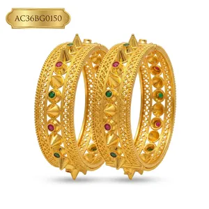 24K Gold Plated Stone <b>Bangle</b> <b>Set</b> Tunisian Arabic Style Elegant Bracelets for Women Festival Jewelry - Product Image 2