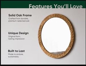 Handcrafted Wooden Wall <b>Mirror</b> – Textured Round <b>Frame</b> <b>Mirror</b> for Modern Rustic Interior Decor - Product Image 2