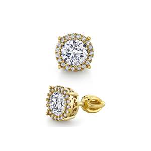Metal Masters 18K <b>Gold</b> Over Sterling Silver Cute Dainty Halo Round Moissanite Engagement Screw <b>Back</b> Stud <b>Earrings</b> - Product Image 1