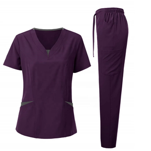 Ensembles de blouses médicales unisexes à col montant, manches courtes, en tissu tricoté coton-polyester, respirants, confortables, personnalisables pour hôpital - Product Image 1