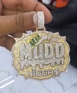 Colgante Personalizado con Nombre para Hombre en Oro Amarillo de 14K, Estilo Hip Hop, con Letras Decoradas, Colgante de Moda - Product Image 1