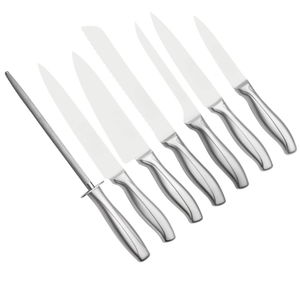Juego de Cuchillos de Cocina de Acero Inoxidable de 7 Piezas con Bloque de Madera, Mangos Metálicos, Cuchillas de Chef Afiladas y Varilla de Afilado para el Hogar - Product Image 5