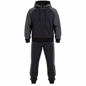 Ensemble de survêtement pour homme noir et gris avec fermeture éclair, sweat à capuche et pantalon de jogging, vêtements de sport personnalisés - Product Image 1
