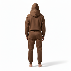 Tendance Hiver : Ensemble Survêtement Unisexe Marron à Capuche Entièrement Zippé, Pantalon de Survêtement en Coton Couleur Unie, Tenue Décontractée Saison Automne Coupe Classique - Product Image 2