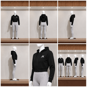 Sweat-shirt court noir pour femme, à manches longues, décontracté, pour l'automne, tricoté, 100% coton, couleur unie, respirant, écologique - Product Image 6