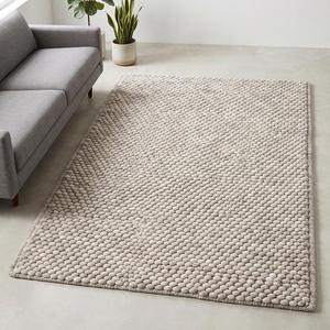 Alfombra de Lana Gruesa Tejida a Mano con Diseño de Guijarros - Gris Claro Sólido Beige, Antideslizante con Base de Lona de Algodón, Alfombra Moderna Minimalista para - Product Image 2