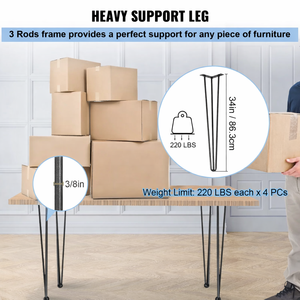 34" Hairpin <b>Legs</b> Set of 4, Heavy Duty 3-Rod Metal <b>Table</b> <b>Legs</b> for DIY Bar Height <b>Table</b>, Desk, Modern Furniture Parts EDPTBL018 - Product Image 5
