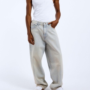 Fresh Drop <b>Men's</b> Stonewashed Denim Wide Leg <b>Jeans</b> <b>High</b> <b>Waist</b> Loose Fit Casual Streetwear Pants Spring Cotton Woven Lightweight - Product Image 2