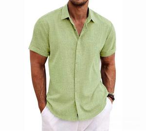 Camisa de Lino y Algodón Casual para Hombre, Color Sólido, Manga Corta, Transpirable, Antiarrugas, Antipilling, Estampada, Verano - Product Image 3