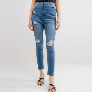 Jeans de Mezclilla Elástica de Alta Calidad para Mujer, Cintura Baja, Ajustados, Transpirables, 100% Algodón, Estilo Urbano, Bordados, Ecológicos - Product Image 1