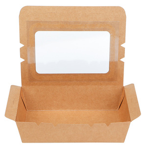 Eco Friendly Biodegradable Square Single Wall Kraft Paper Lunch Box with Window Disposable <b>Takeaway</b> Food Packaging <b>Container</b> - Product Image 3