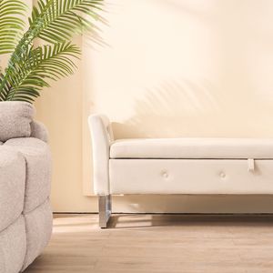 67.91\" Beige Wide Velvet Storage Soft <b>Bench</b> with Armrests for Living Room <b>Entryway</b> Bedroom Furniture - Product Image 3