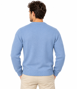 Suéter de Punto Premium para Hombre, Cuello Redondo, Color Azul Claro, Transpirable, Clásico, Manga Larga, Cuello Acanalado, Suave y Cálido para Invierno, Talla XL - Product Image 3