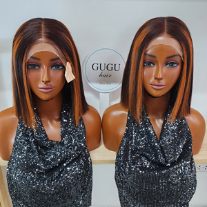 Perruques GUGU Hair en cheveux humains vietnamiens, double densité, fermeture en dentelle 5x5, sans colle, ultra-lisses, 8 pouces, Orange Piano - Product Image 3
