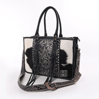   Sac fourre-tout en cuir de vachette Western Hair-On, sac à bandoulière à franges fait main