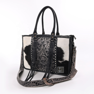   Sac fourre-tout en cuir de vachette Western Hair-On, sac à bandoulière à franges fait main - Product Image 2