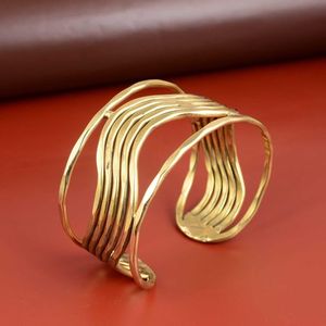 Boho Fashion Hammered Brass Cuff Retro Chunky Stack Wedding Party Festive Vintage Adjustable Stylish Statement Jewelry <b>Bracelet</b> - Product Image 3