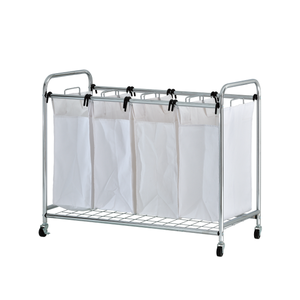 Panier à linge pliable moderne et impeccable à 4 compartiments, en fonte, plastique et tissu, trieur de linge, chariot organisateur de vêtements - Product Image 6