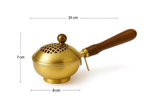 Quemador de incienso religioso de latón con mango de madera y tapa de parrilla |   Quemador de Loban Dhoop Ecológico Hecho a Mano |   Fragancia Decorativa para el Hogar - Product Image 2