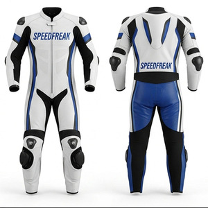 Traje de Motocicleta de Una Pieza SPEEDFREAK para Hombre – Armadura Profesional para Carreras y Pista (Blanco/Azul/Negro) - Product Image 2