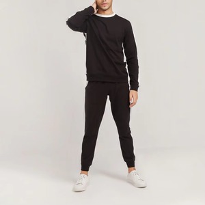 Men's <b>Black</b> Winter Solid Tracksuit Long Sleeve Crewneck Sweatshirt Drawstring Front Logo <b>Jogger</b> Pants Knitted Casual Sportswear - Product Image 3