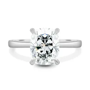 Anillo de Compromiso Clásico Tishya Diamond de 3.1 Quilates, Corte Cojín Alargado, Diamante Cultivado en Laboratorio, Color E, Corte Catedral, Oro Blanco de 14K, Certificado IGI - Product Image 1