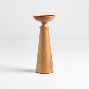 Natural Wood Pillar <b>Candle</b> Holder Featuring A Sleek Tapered Column Design And Round Top <b>Plate</b> For Contemporary Home Decoration - Product Image 2