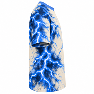 T-shirt décontracté pour homme à manches courtes, col rond, imprimé éclairs bleus, coupe classique, tissu tricoté - Product Image 3