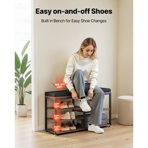 3-in-1 Steel Frame Coat Rack with Shoe Bench Hooks Bookshelf Combo Set for Entrance Hall Tree Storage Organization - Product Image 4