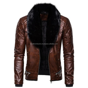 Chaqueta de Motociclista de Cuero para Hombre, Invierno, Cuello de Piel, Ajustada, Impermeable, Cortavientos, Forro Polar, PU, Estilo Bomber - Product Image 2