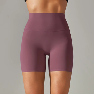 Shorts de sport pour femme, taille haute, couleur unie, en tricot élasthanne, respirant, taille élastique, sexy, pour le fitness, tendance, fabricant OEM - Product Image 1
