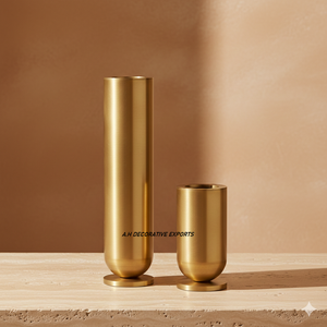 Juego de Jarrones Cilíndricos de Acero Inoxidable Ecológicos Modernos con Acabado Dorado Premium, Base Alta y Pequeña, Decorativos para Flores, Bodas y Fiestas - Product Image 2