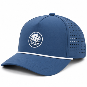Casquette de golf de style urbain bleu premium avec perforations découpées au laser, logo brodé 3D personnalisé, fermeture à bouton réglable - Product Image 1