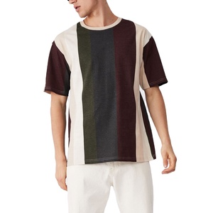 T-shirts color block pour hommes, tricotés avec empiècements contrastés, col ras du cou à revers, manches courtes, décontractés d'été - Product Image 1