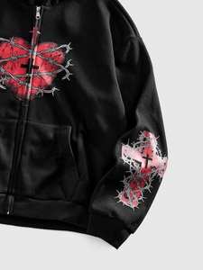 Sudadera con Capucha para Hombre, Diseño de Corazón Oscuro, Estilo Urbano, Personalizada OEM, de Alta Calidad, con Cierre, a la Moda - Product Image 3