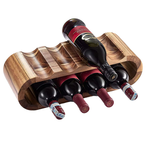 Porte-vin en bois d'acacia massif artisanal de luxe - Support à bouteilles sculptural moderne en forme d'arbre pour 6 à 12 bouteilles - Support à vin pour bar - Product Image 5