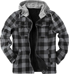 Vestes en flanelle décontractées pour hommes, style écossais, en coton doux, avec capuche, doublure polaire respirante, pour homme - Product Image 1