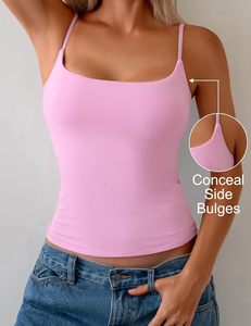 Women's Casual Cotton Double <b>Layer</b> Cami Tank <b>Top</b> Lightweight Breathable Seamless Ribbed Slim Fit Stretch Front Logo Yoga OEM ODM - Product Image 6