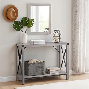 Mesa de Sofá Estilo Moderno Rústico, Acabado en Madera Gris Envejecida, 2 Niveles, Estantes Abiertos, Escritorio para Pasillo - Product Image 4