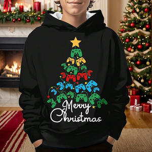 Sweat-shirt à capuche pour homme avec imprimé arbre de Noël et manette de jeu, coupe classique, en coton, décontracté, pour l'hiver, avec poche avant - Product Image 1